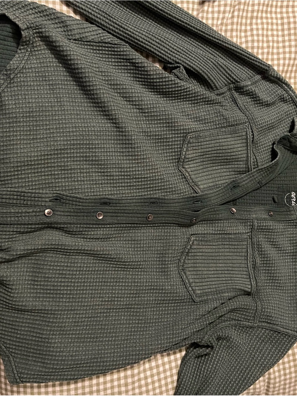 aerie Olive Green Waffle Button-Down Shirt